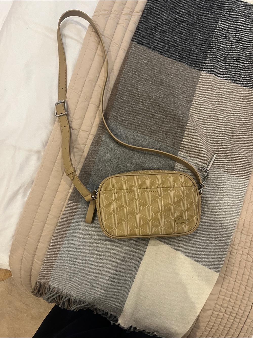 Lacoste Tan Monogram Crossbody Camera Bag